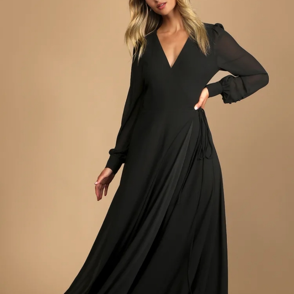 Lulus black long sleeve wrap dress